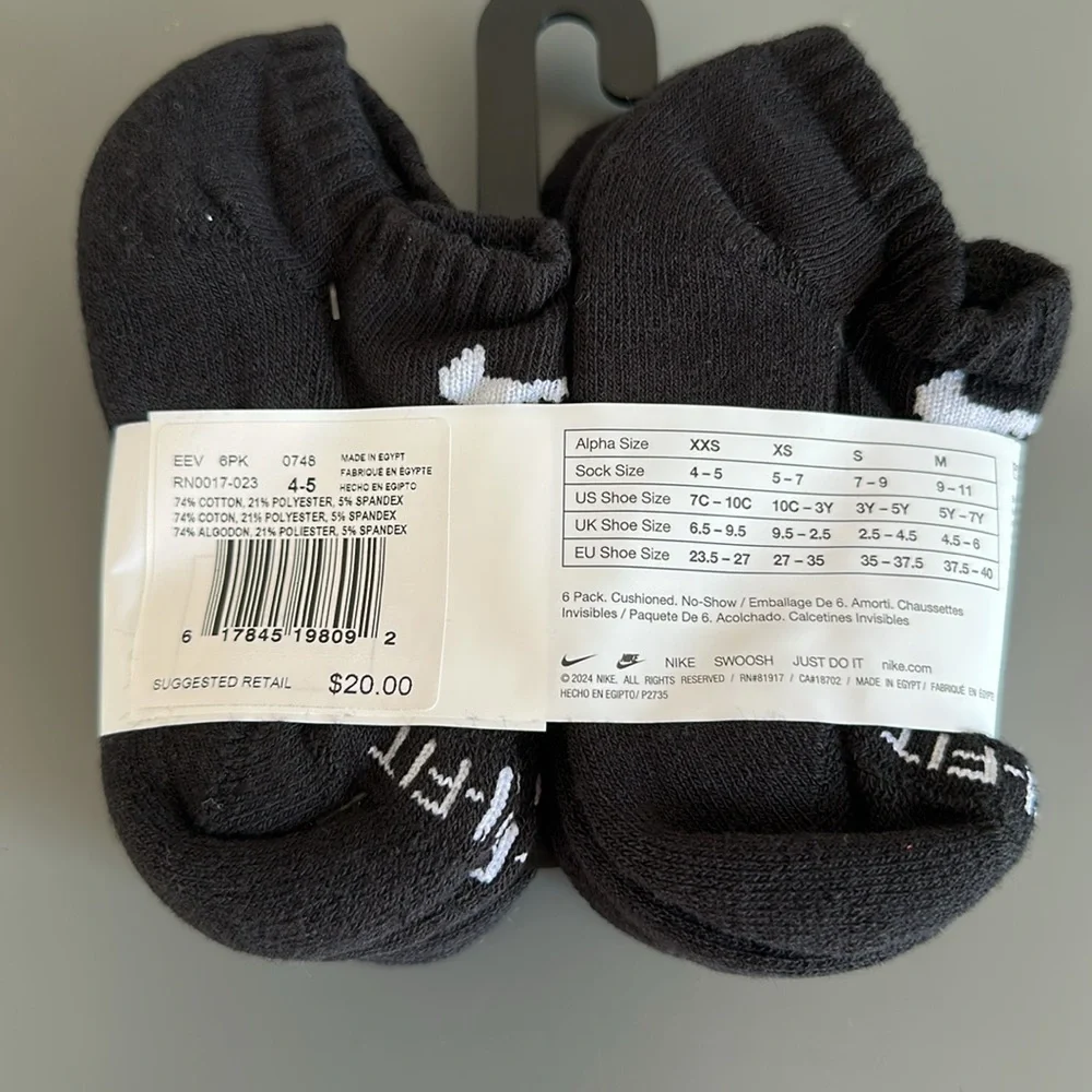 2 Pack / 12 Socks - Nike Little Kids No-Show Black Socks